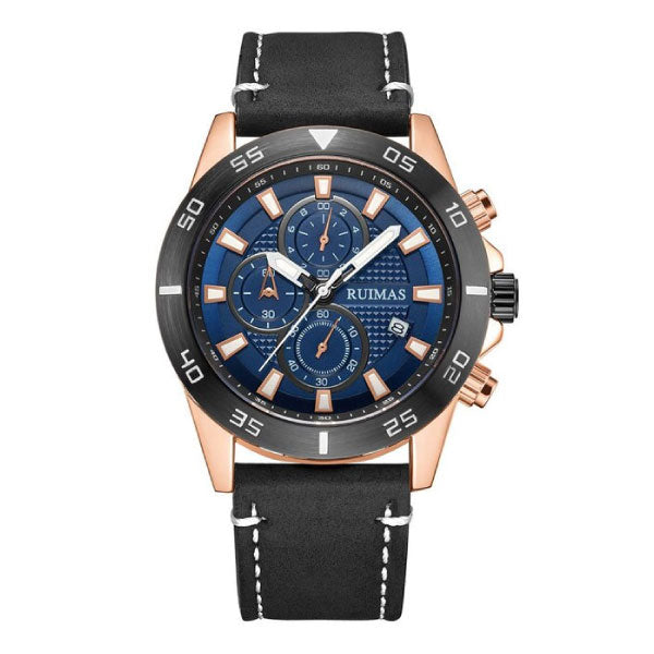 RELOJ RUIMAS ACERO NEGRO CON CORREA DE CUERO RUI-32