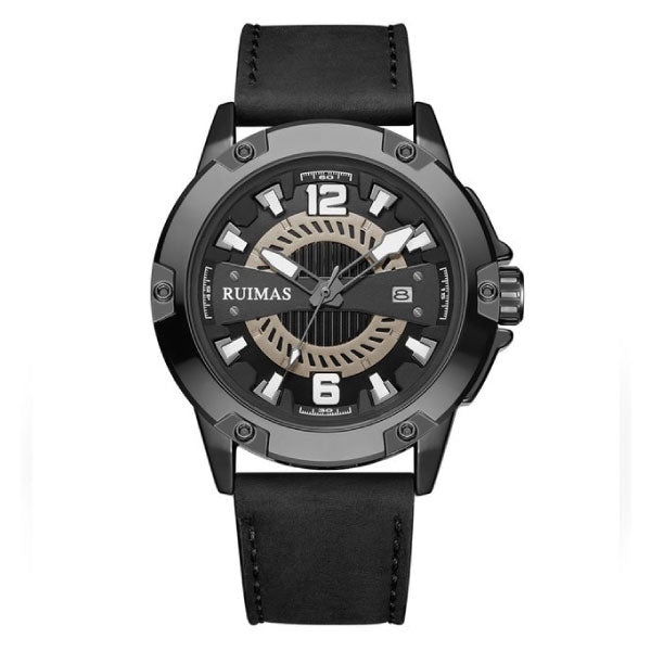 RELOJ RUIMAS ACERO NEGRO CON CORREA DE CUERO RUI-37