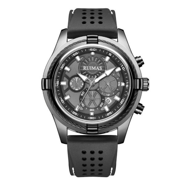 RELOJ RUIMAS NEGRO CON GRIS Y CORREA SILICONA RUI-39