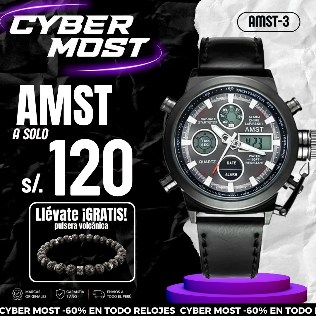 Reloj AMST-3 Hombre Elegante Cuero Negro