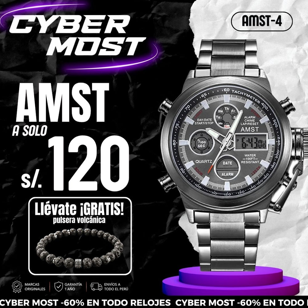 Reloj AMST-4 Hombre Elegante Acero Plateado