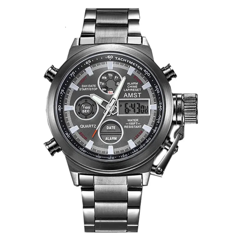 Reloj AMST-4 hombre con brazalete de acero inoxidable plateado y diseño elegante.