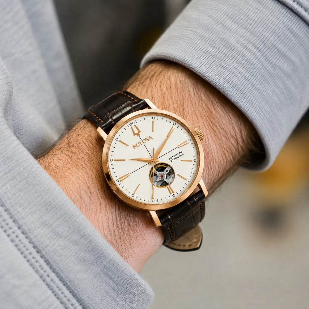 Detalle de la esfera Open Heart del Bulova Aerojet 97A136.