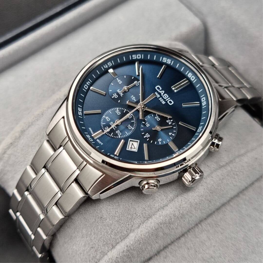 Reloj Casio MTP-E515D-2A Hombre Plateado Azul | CAS-289