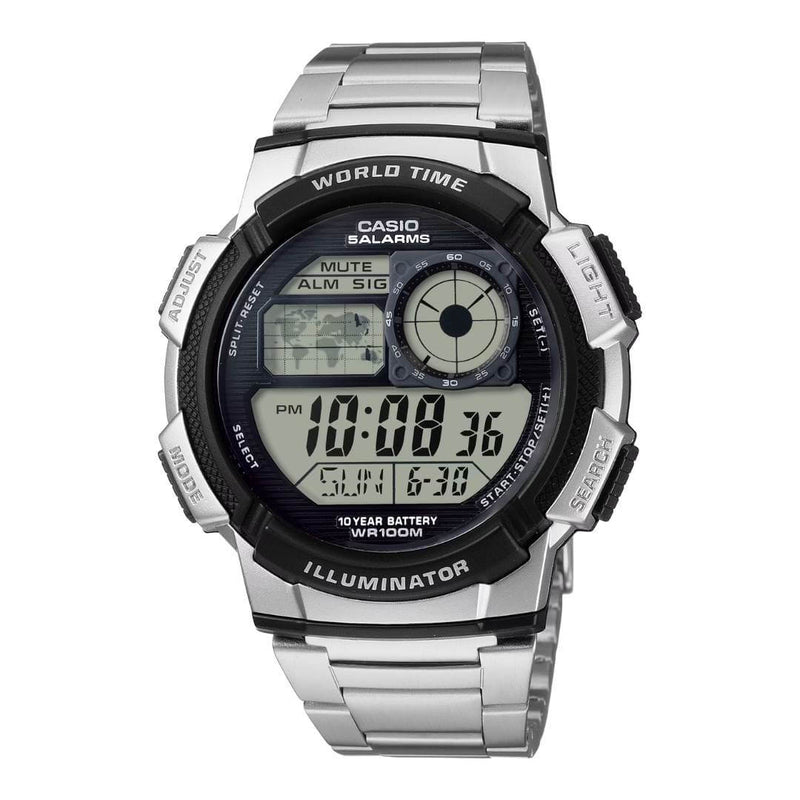 Reloj Casio AE-1000WD-1AV para hombre con brazalete de acero inoxidable y esfera negra.