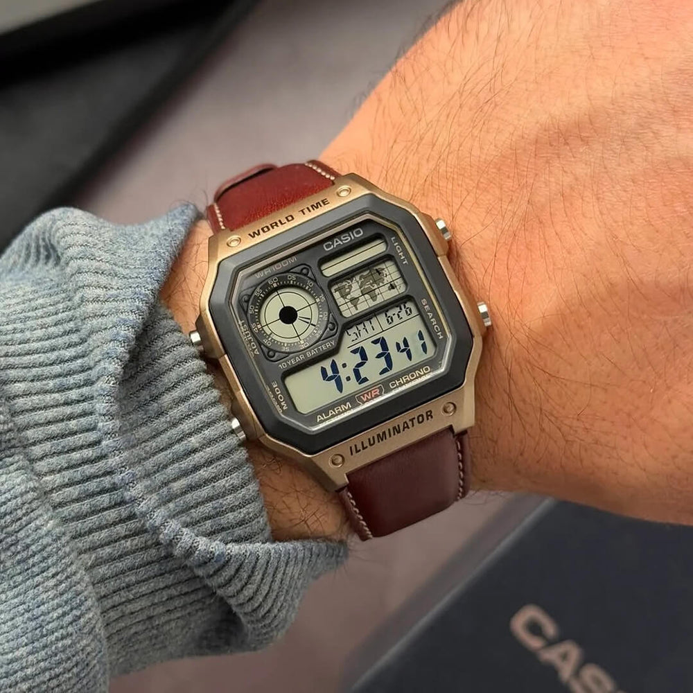 Reloj Casio AE-1200WHL-5A Hombre Cuero Marrón | CAS-168