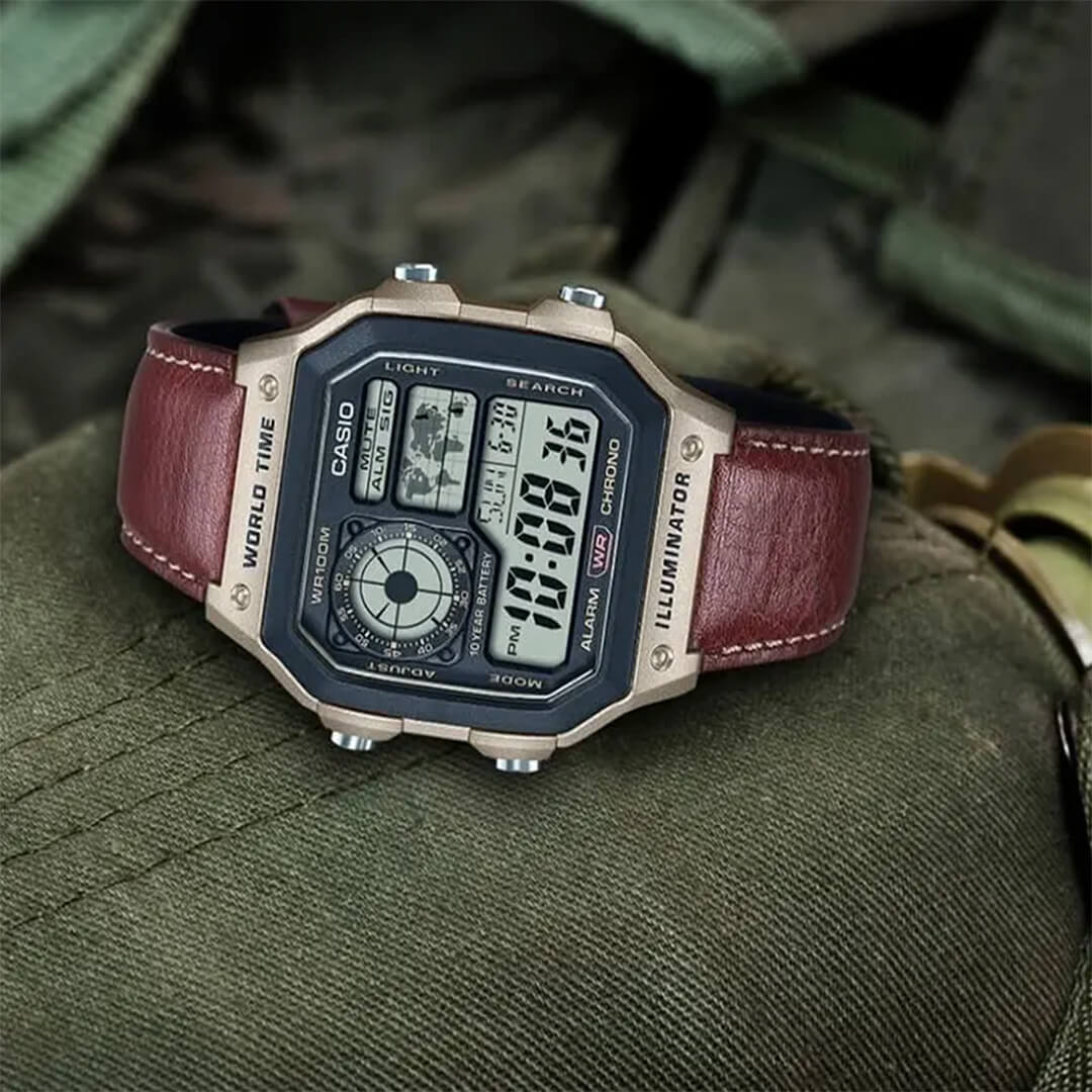 Reloj Casio AE-1200WHL-5A Hombre Cuero Marrón | CAS-168