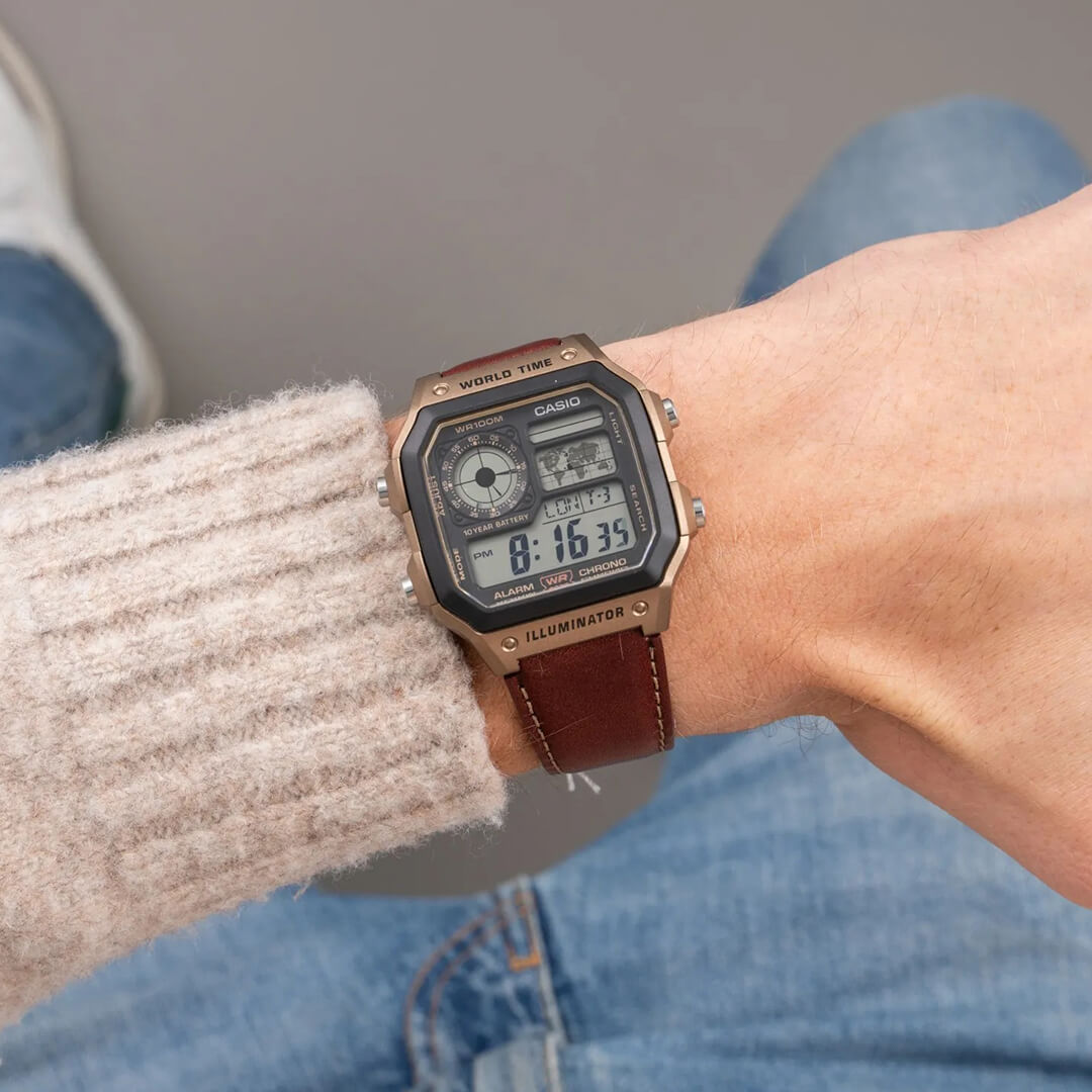 Reloj Casio AE-1200WHL-5A Hombre Cuero Marrón | CAS-168