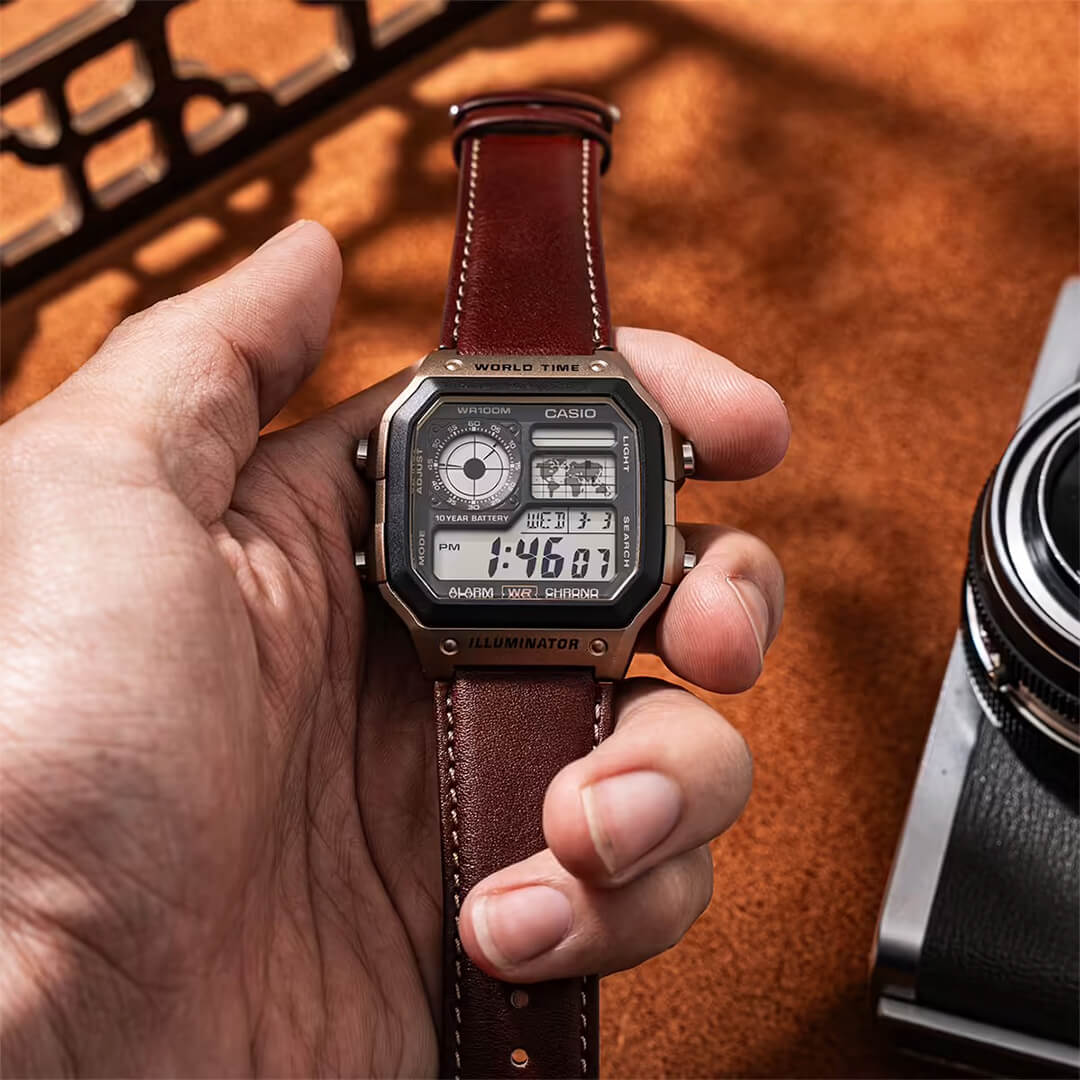 Reloj Casio AE-1200WHL-5A Hombre Cuero Marrón | CAS-168