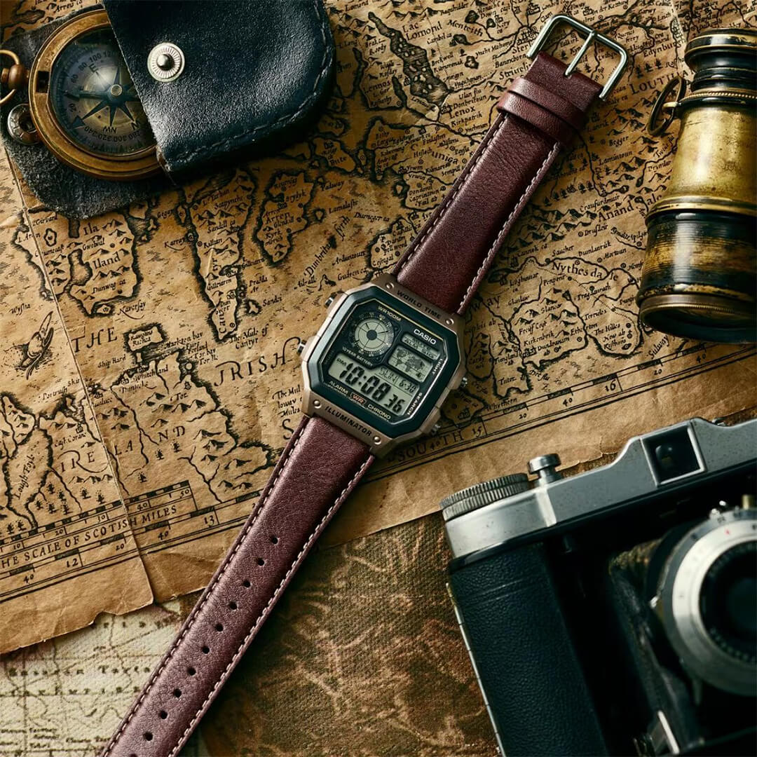 Reloj Casio AE-1200WHL-5A Hombre Cuero Marrón | CAS-168