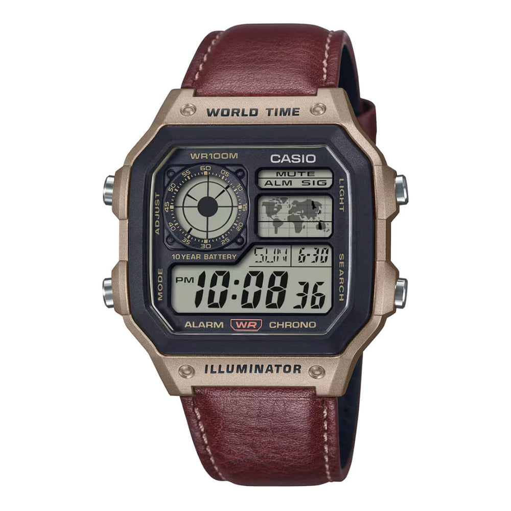 Reloj Casio AE-1200WHL-5A Hombre Cuero Marrón | CAS-168