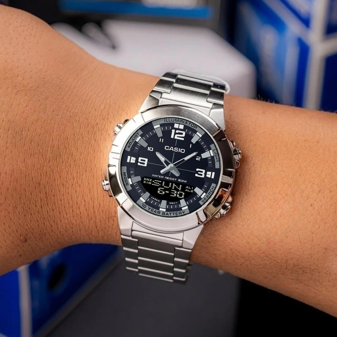Reloj Casio AMW-870D-1AVDF Hombre Acero Plateado | CAS-154