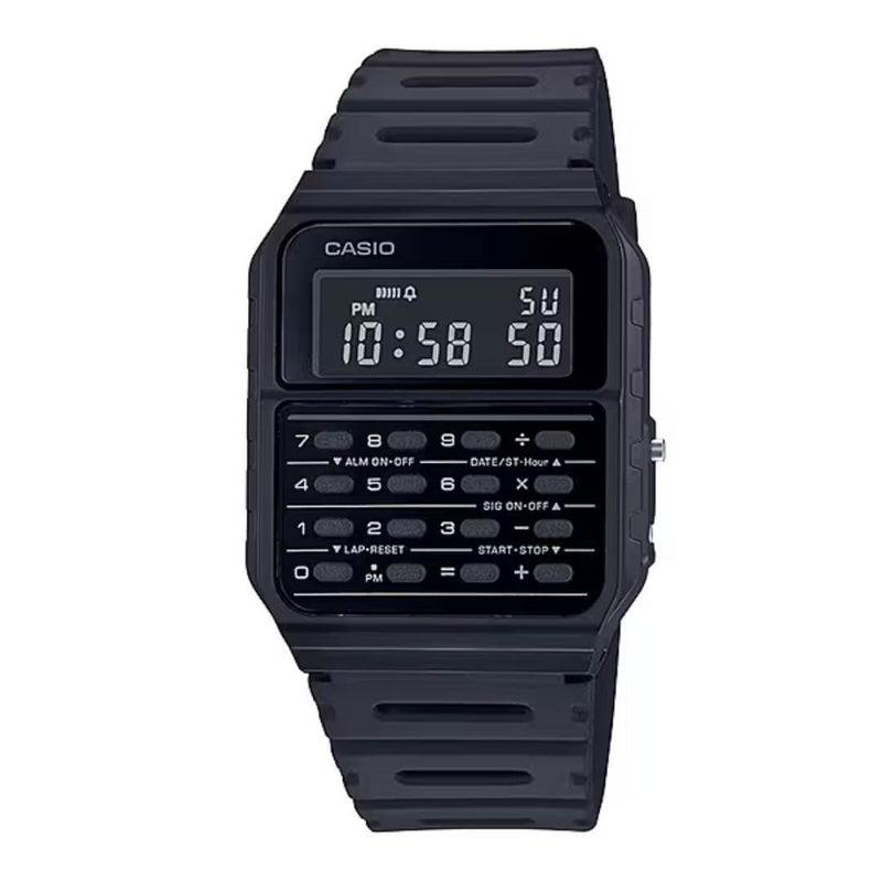Reloj Casio CA-53WF-1B para hombre con calculadora digital y correa negra de resina.