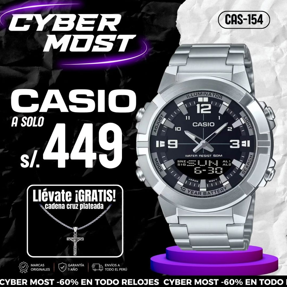 Reloj Casio AMW-870D-1AVDF Hombre Acero Plateado | CAS-154