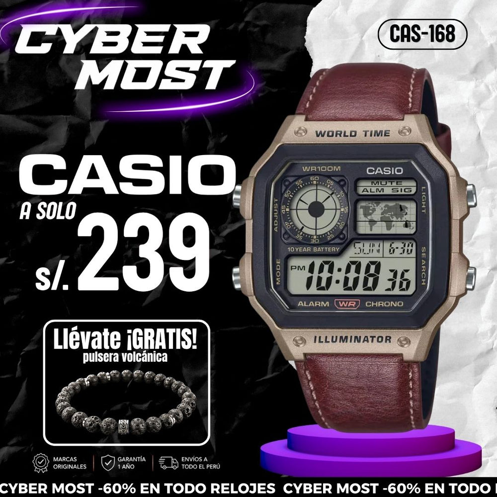 Reloj Casio AE-1200WHL-5A Hombre Cuero Marrón
