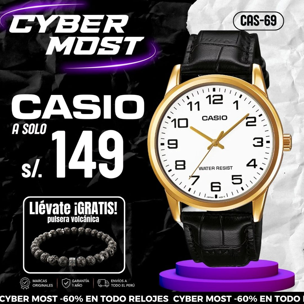 Reloj Casio MTP-V001GL-7B Hombre Cuero Negro