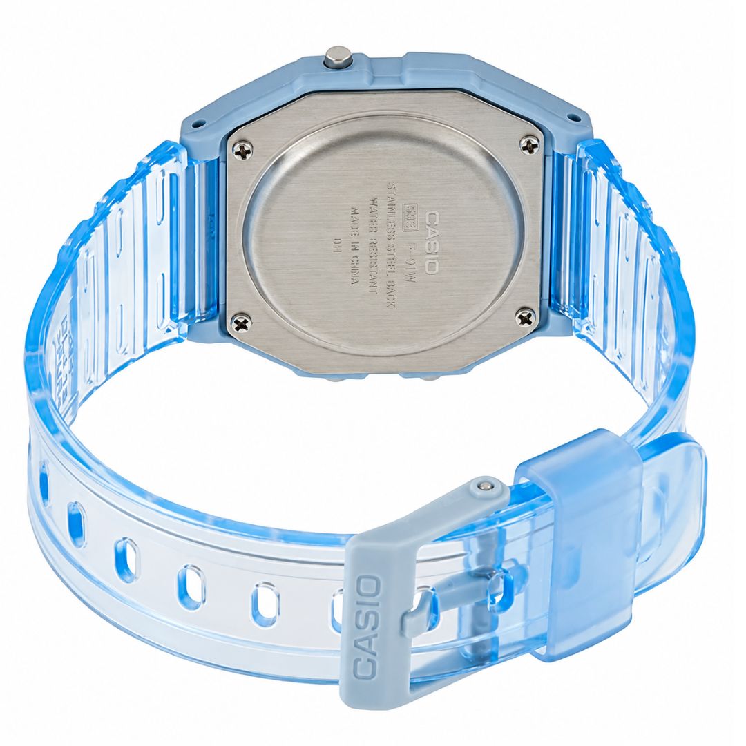 Reloj Casio F-91WS-2D celeste transparente