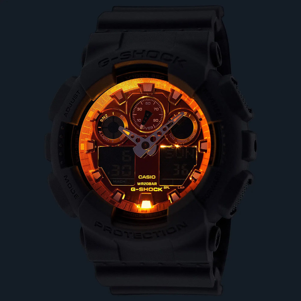 Reloj Casio G-Shock GA-100FL-8A puesto en muñeca hombre