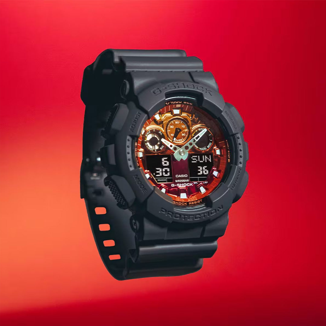Detalle esfera degradada Casio G-Shock GA-100FL-8A