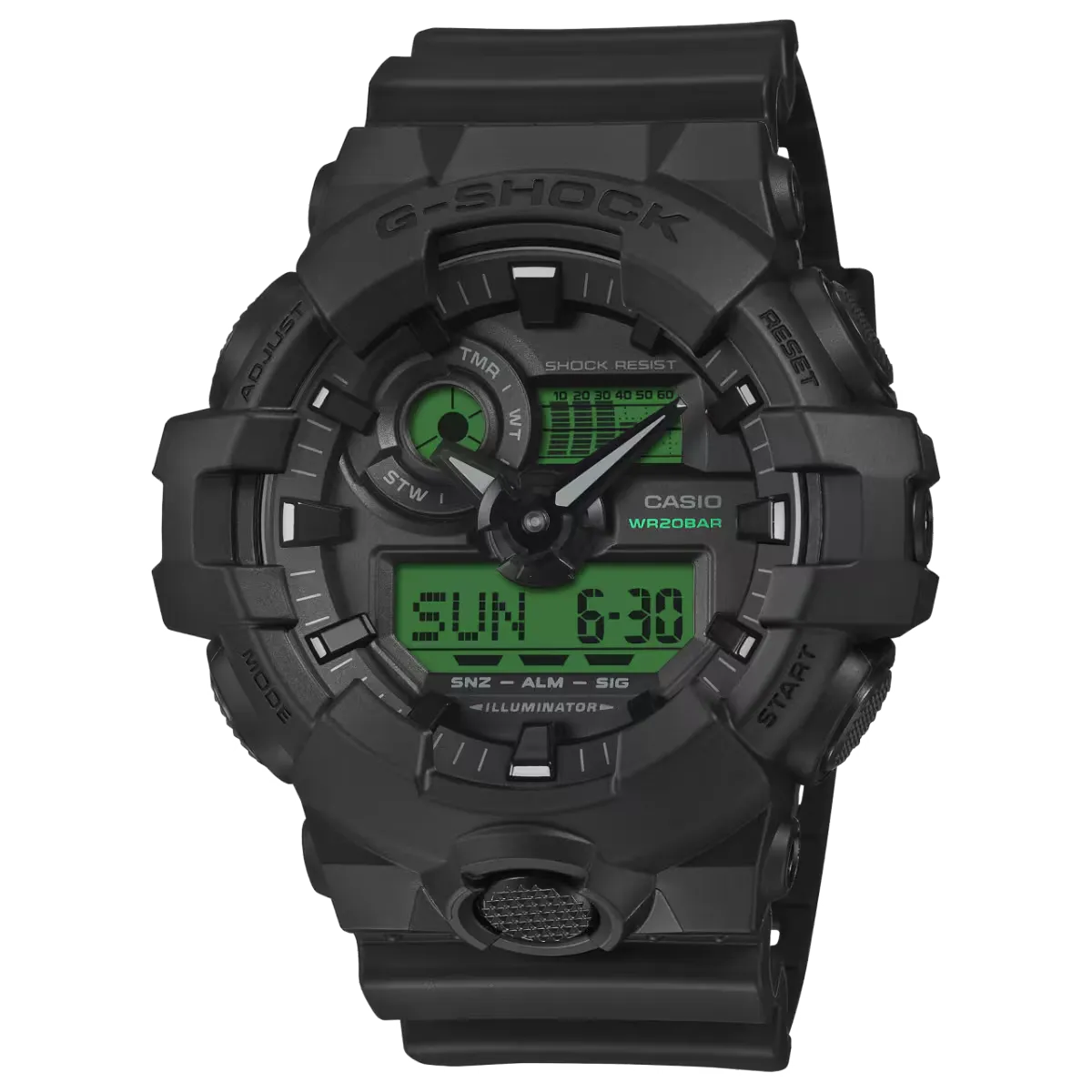 Reloj Casio G-Shock GA-700BEG-1A para hombre color negro con correa de resina.