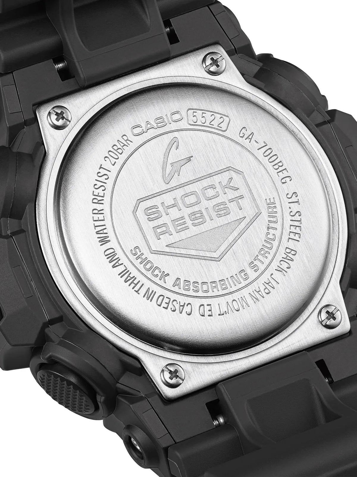 Reloj Casio G-Shock GA-700BEG-1A de resina negra para hombre.