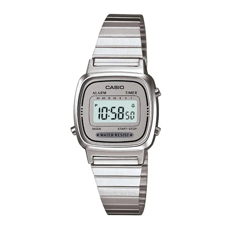 Reloj digital Casio LA670WA-7D con brazalete plateado