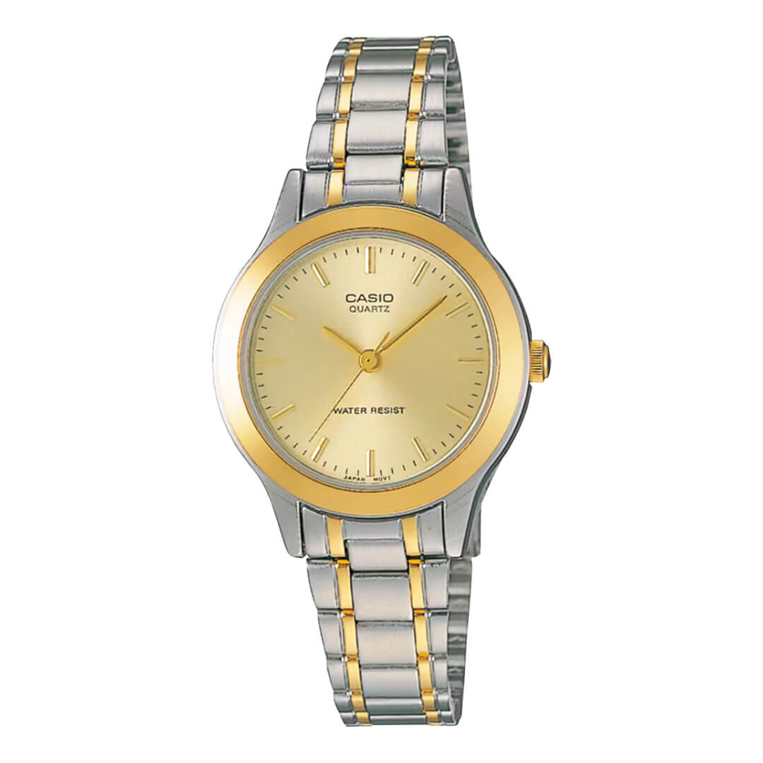 Reloj Casio LTP-1128G-9A bicolor con esfera dorada para mujer