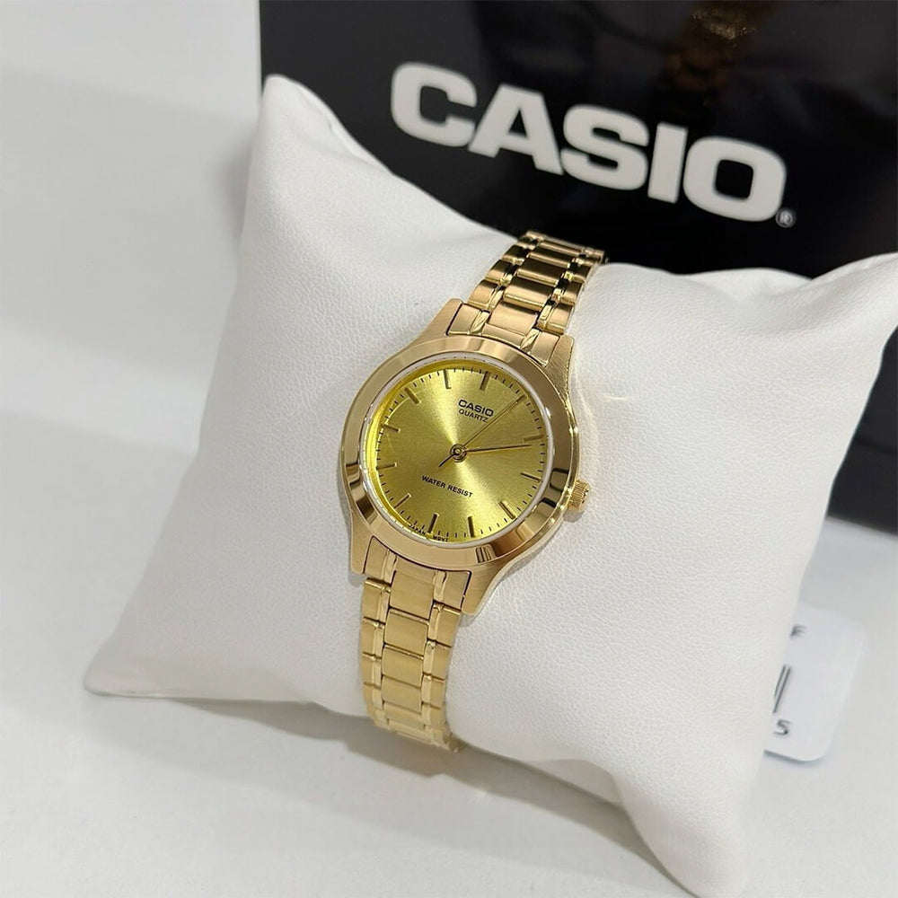 Detalle de la esfera dorada del Reloj Casio LTP-1128N-9A