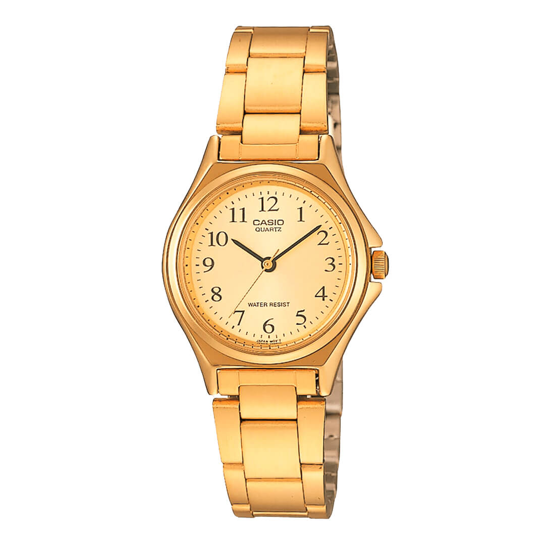 Reloj Casio LTP-1130N-9B mujer con brazalete de acero dorado y diseño elegante.