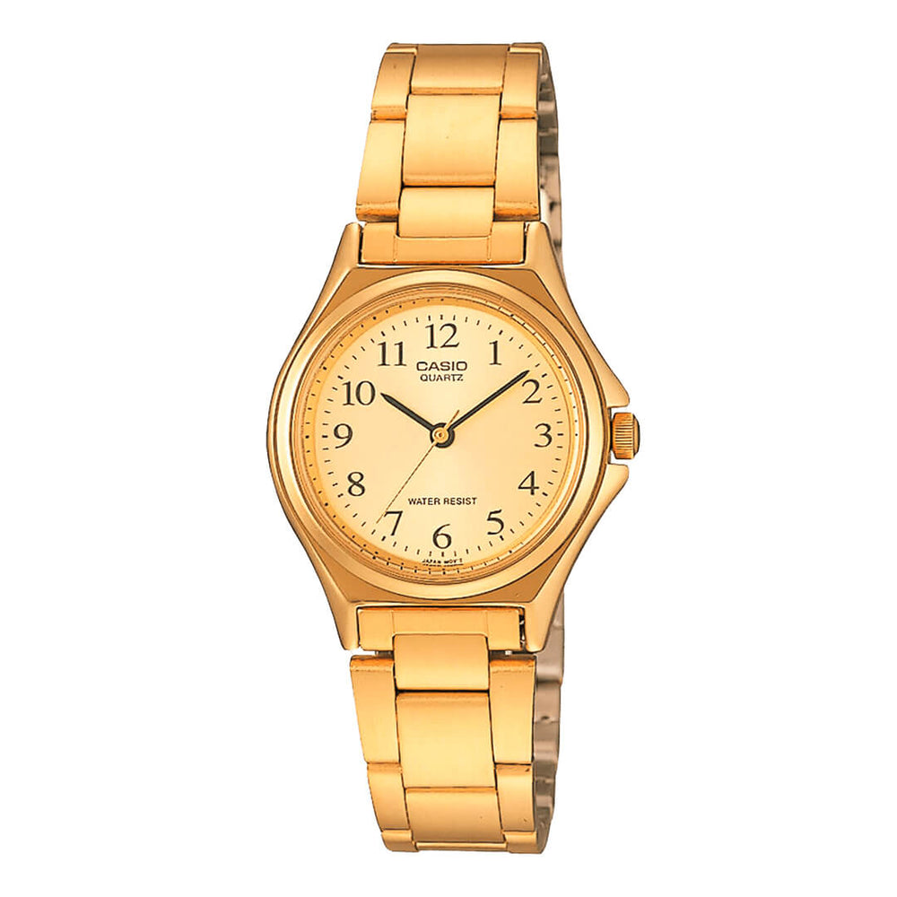 Reloj Casio LTP-1130N-9B mujer con brazalete de acero dorado y diseño elegante.