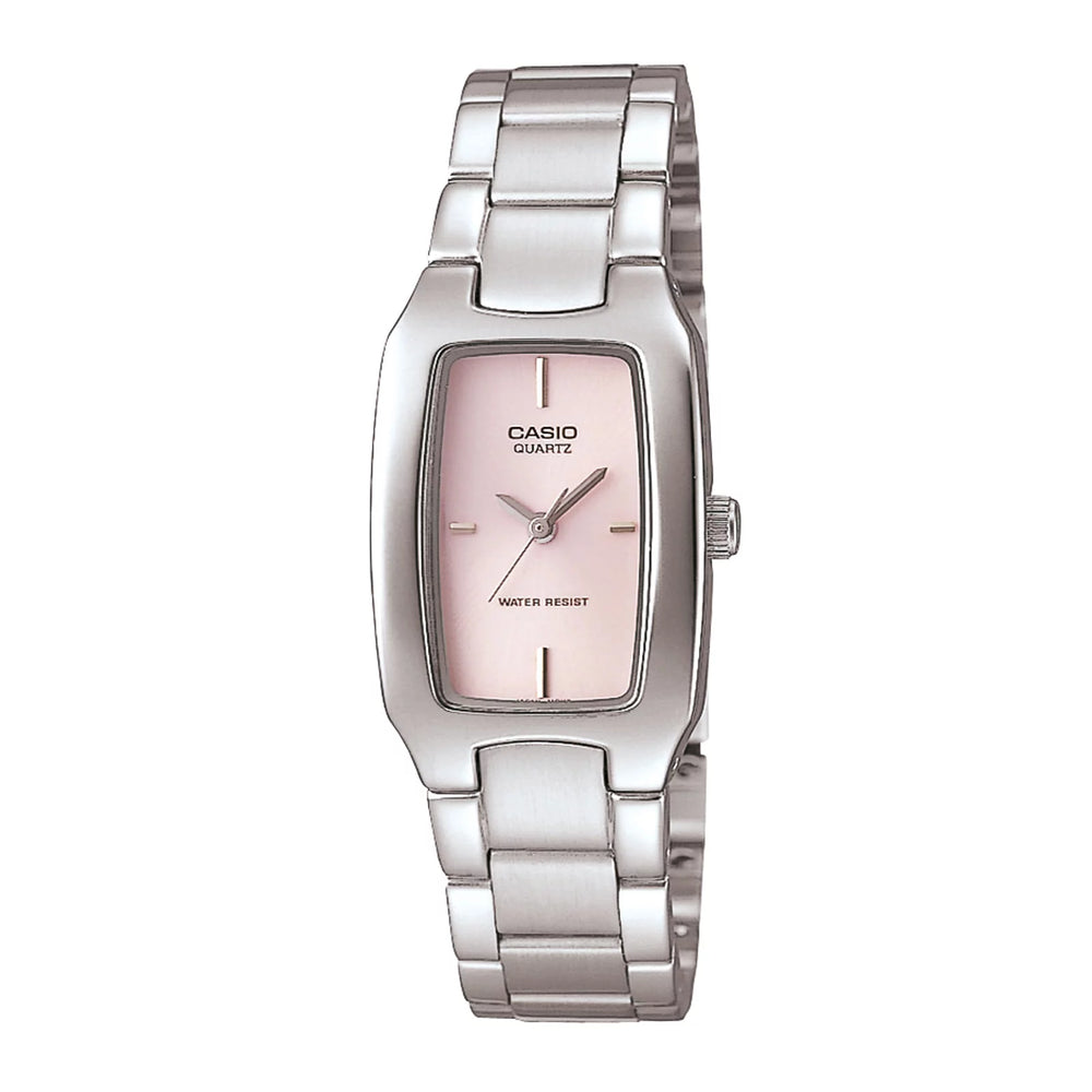 Reloj Casio LTP-1165A-4CDF plateado con esfera rosa para mujer