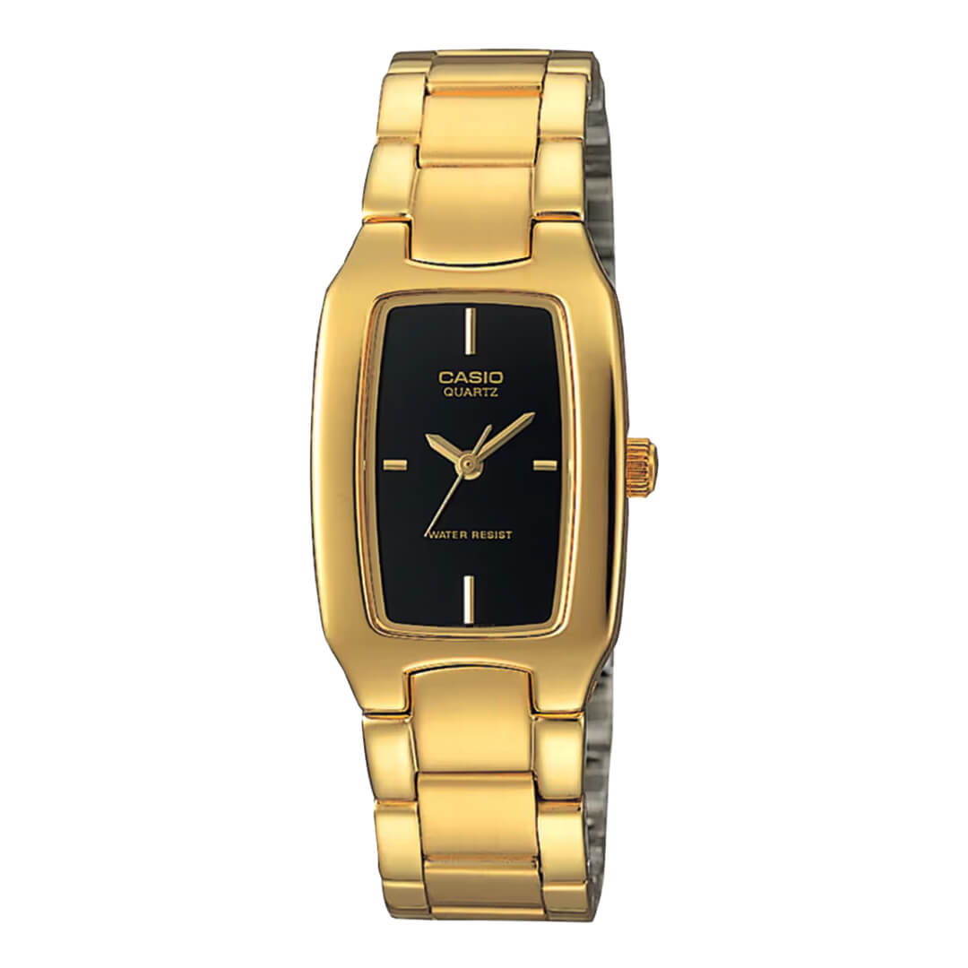 Reloj Casio LTP-1165N-1C dorado con esfera negra elegante para mujer