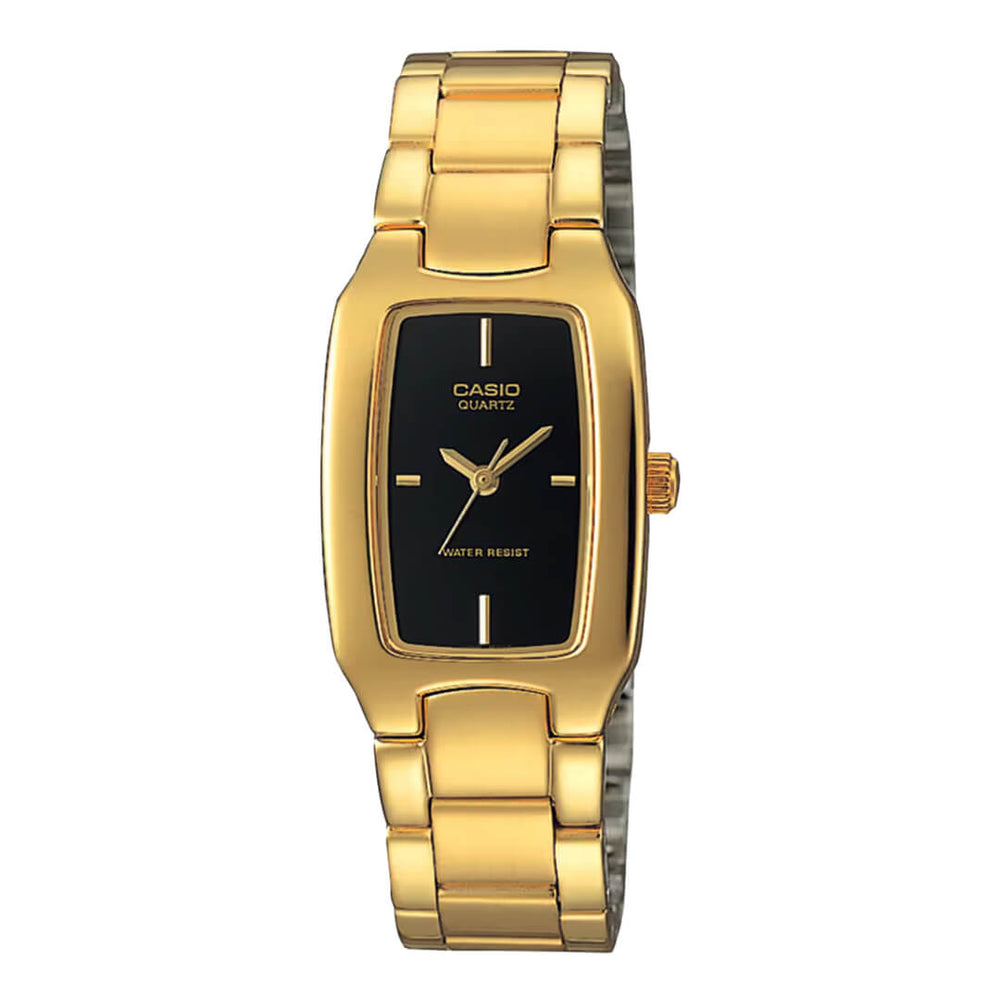 Reloj Casio LTP-1165N-1C dorado con esfera negra elegante para mujer