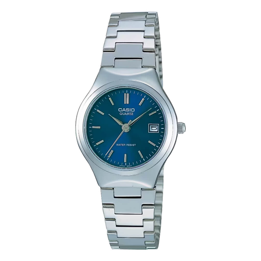 Reloj Casio LTP-1170A-2A plateado con esfera azul para mujer