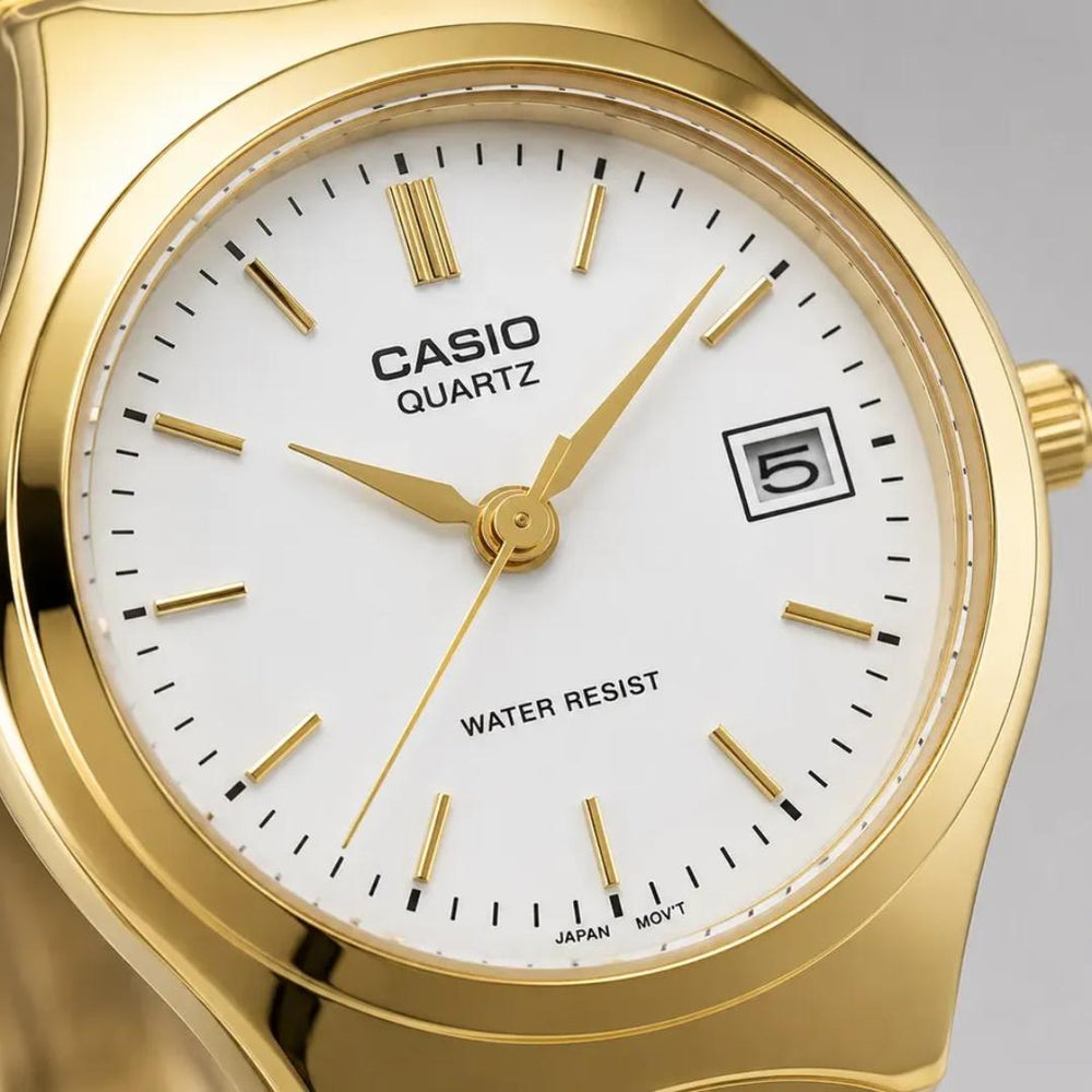 Detalle de la esfera champán y función de fecha del Reloj Casio LTP-1170N-7A