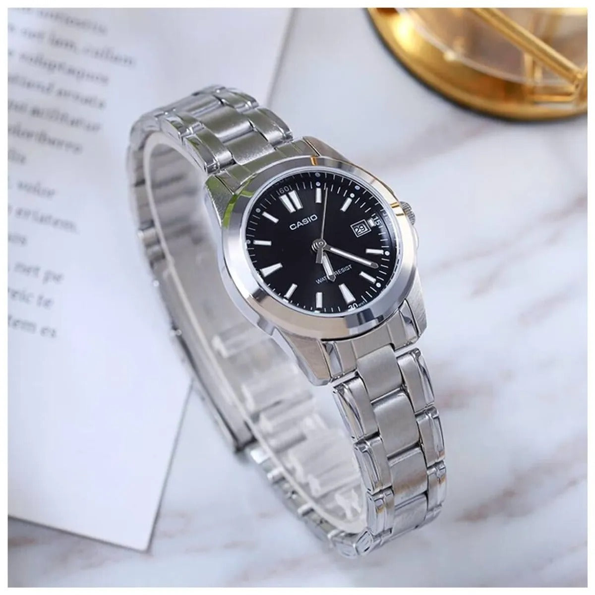 Reloj Casio LTP-1215A-1A2 Mujer Acero Plateado Negro | CAS-M-195