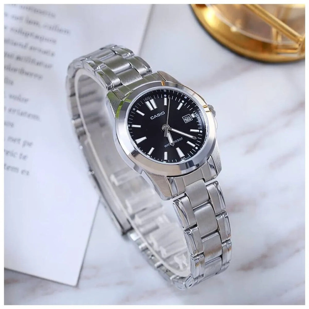 Reloj Casio LTP-1215A-1A2 Mujer Acero Plateado Negro | CAS-M-195