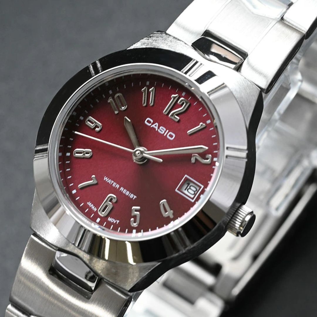 Reloj Casio LTP-1241D-4A2 Mujer Acero Plateado Rojo | CAS-M-208
