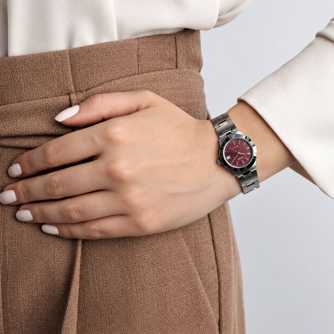 Reloj Casio LTP-1241D-4A2 Mujer Acero Plateado Rojo | CAS-M-208