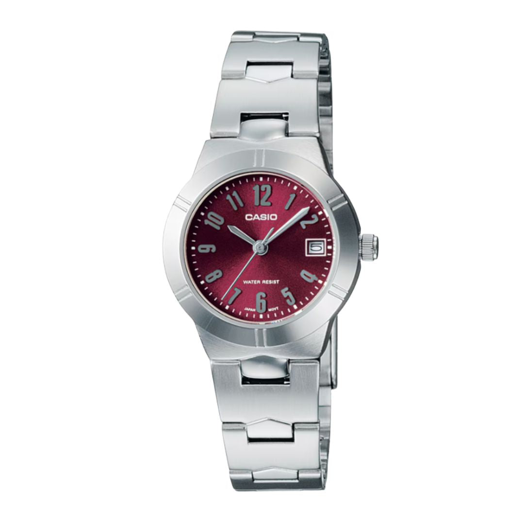 Reloj Casio LTP-1241D-4A2 Mujer Acero Plateado Rojo | CAS-M-208
