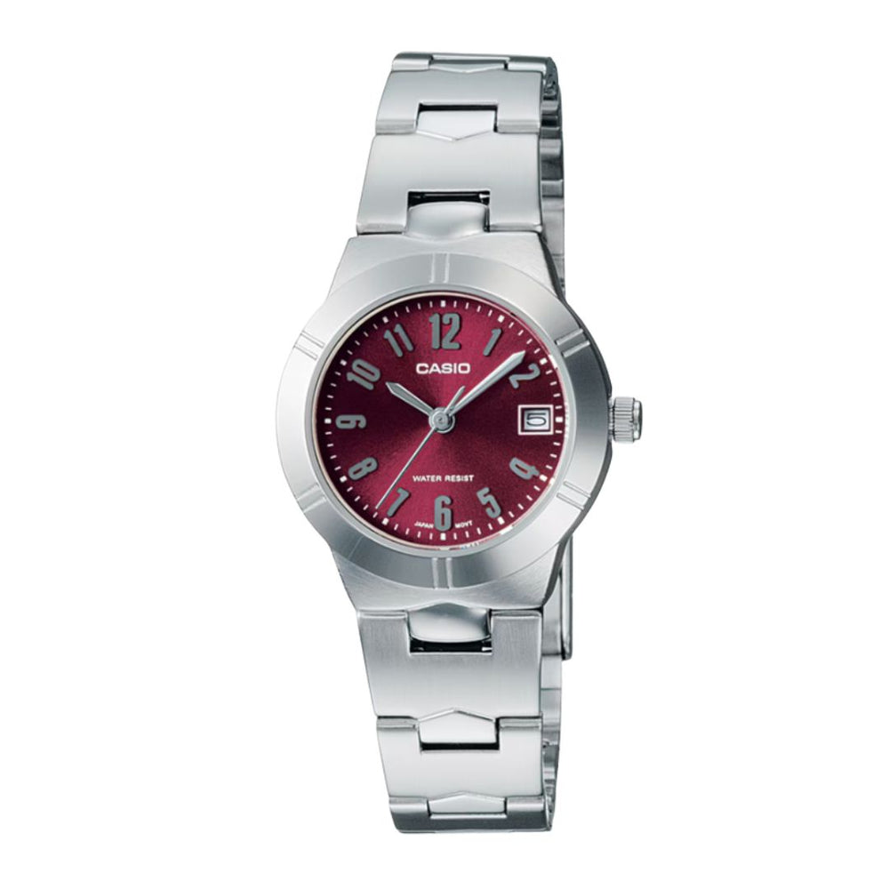 Reloj Casio LTP-1241D-4A2 Mujer Acero Plateado Rojo | CAS-M-208