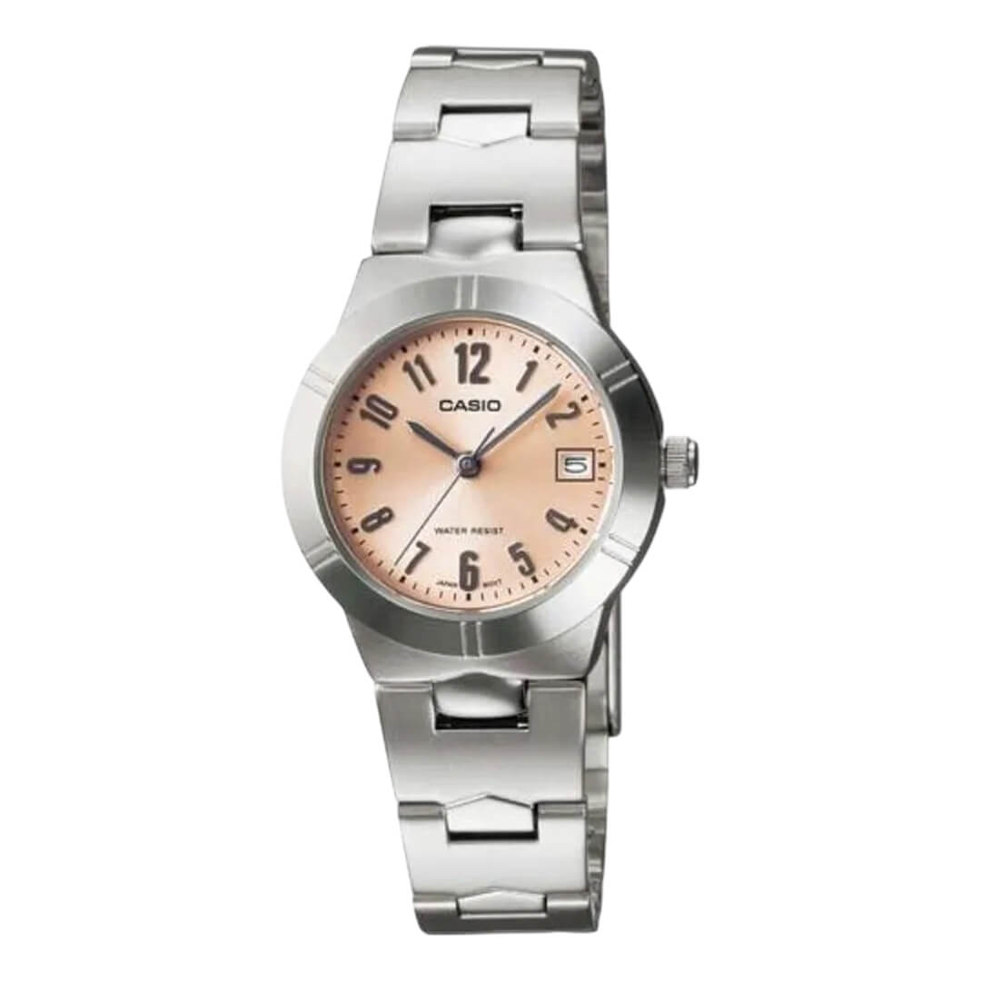 Reloj Casio LTP-1241D-4A3 plateado con esfera melón para mujer