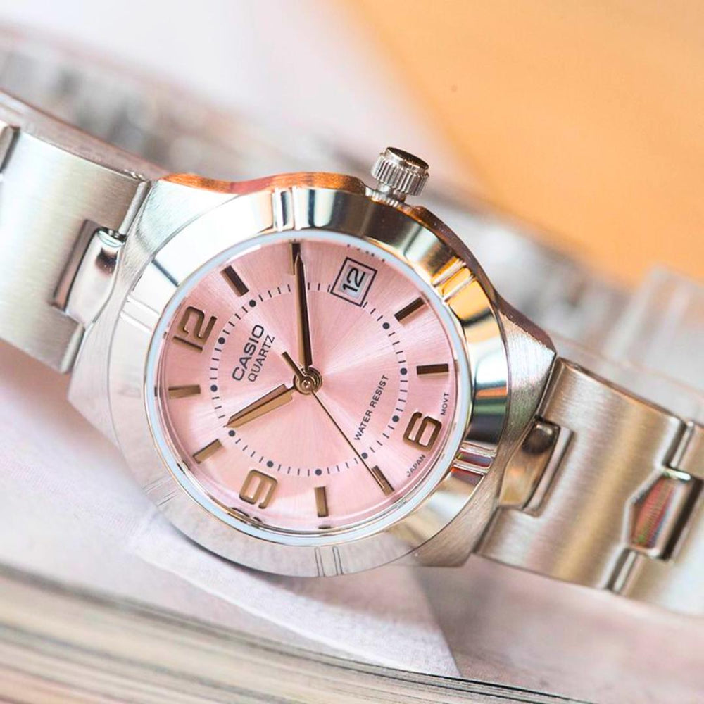 Reloj Casio LTP-1241D-4ADF Mujer Rosado Acero Plateado | CAS-M-50