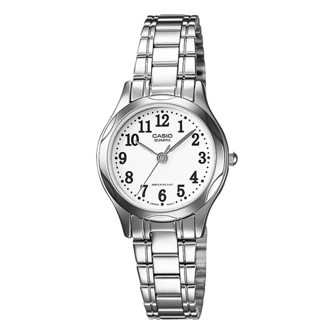 Reloj Casio LTP-1275D-7B plateado con esfera blanca para mujer