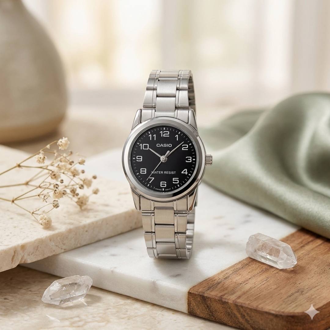 Detalle de la esfera negra del Reloj Casio LTP-V001D-1B