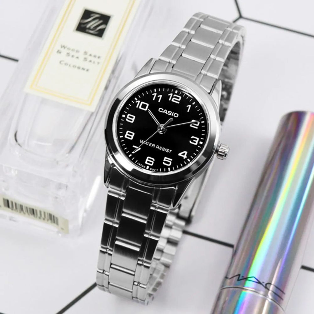 Reloj Casio LTP-V001-D 1B Mujer Acero Plateado Negro | CAS-M-24
