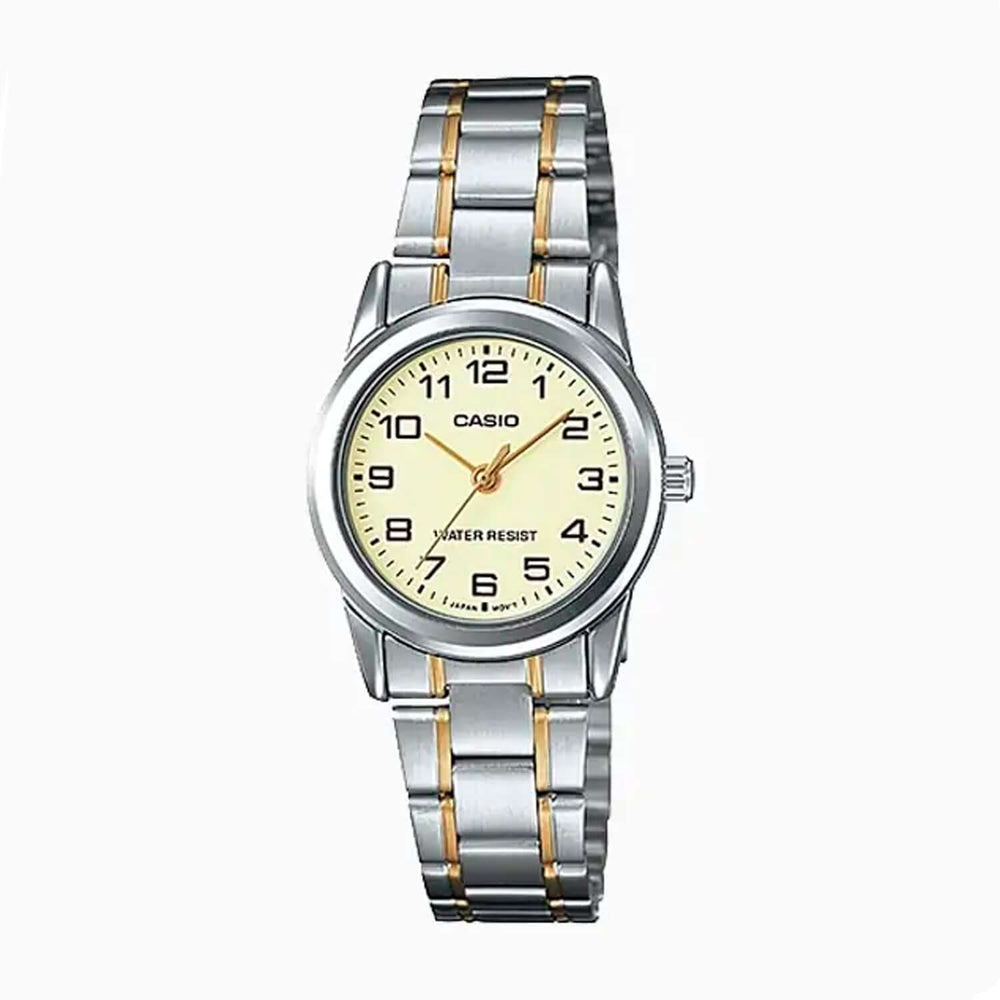 Reloj Casio LTP-V001SG-9BUDF mujer con brazalete de acero plateado y dorado.