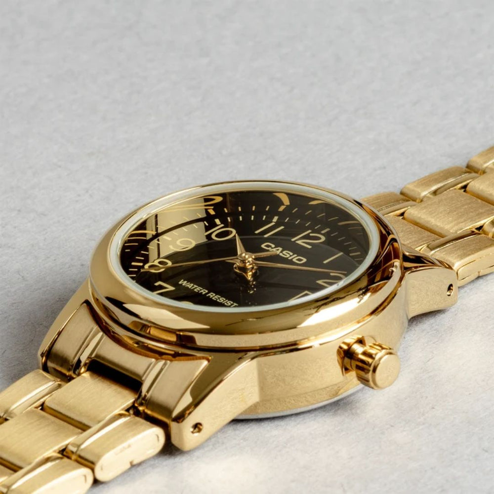 Detalle de la esfera negra sunray del Reloj Casio LTP-V002G-1BUDF