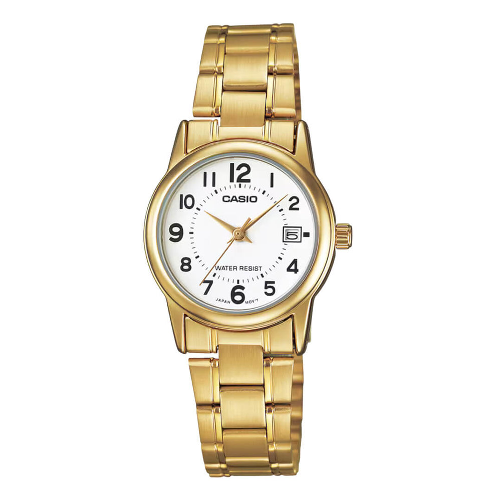 Reloj Casio LTP-V002G-7BU vista frontal esfera blanca