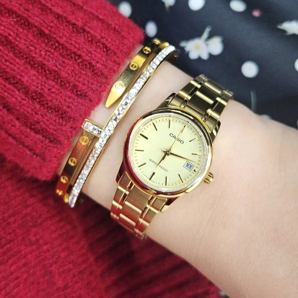Reloj Casio LTP-V002G-9A Mujer Acero Dorado | CAS-M-30